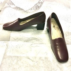 Burgundy Block Heels with Squared Toe